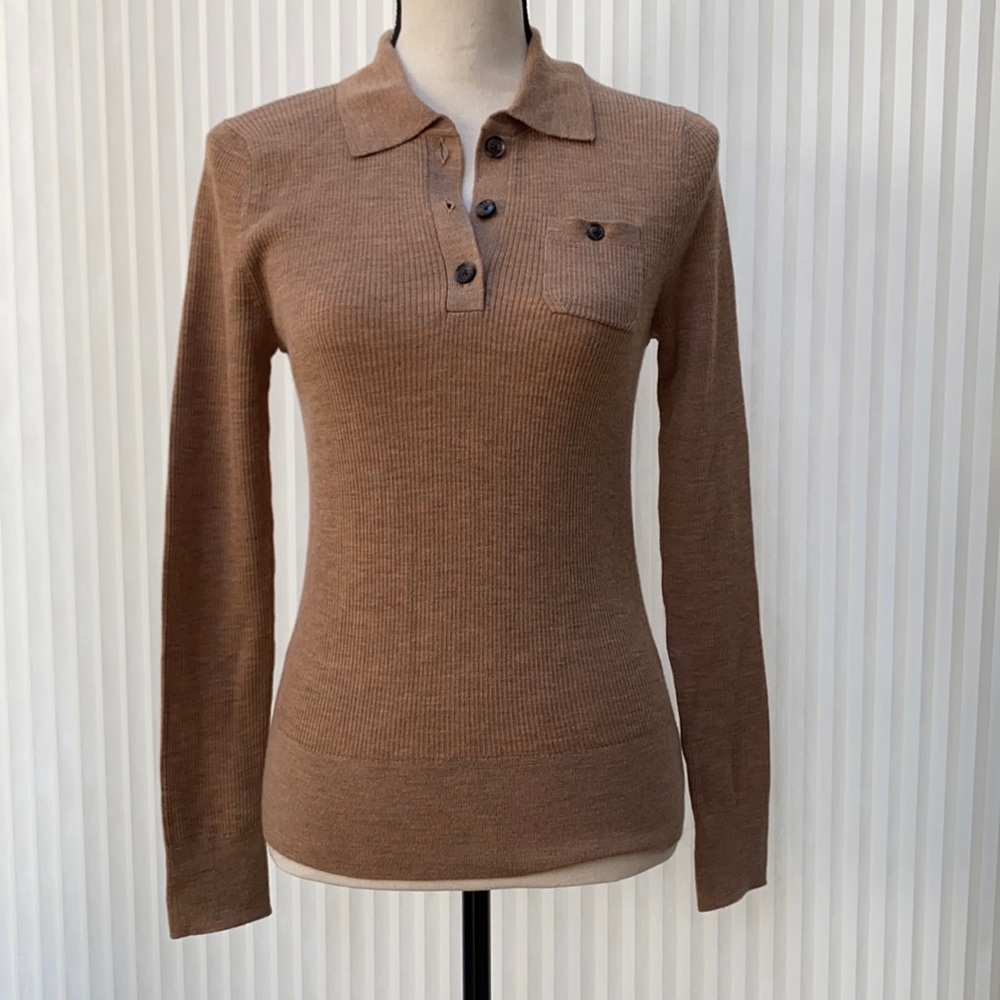 Banana republic washable merino polo top S beige -NEW with tags